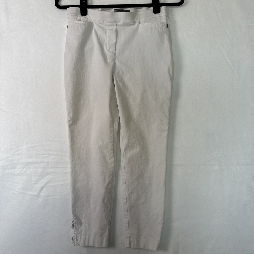 89th & Madison Women White Capri Pants Petite Medium PM Lace Up Hem Pull On